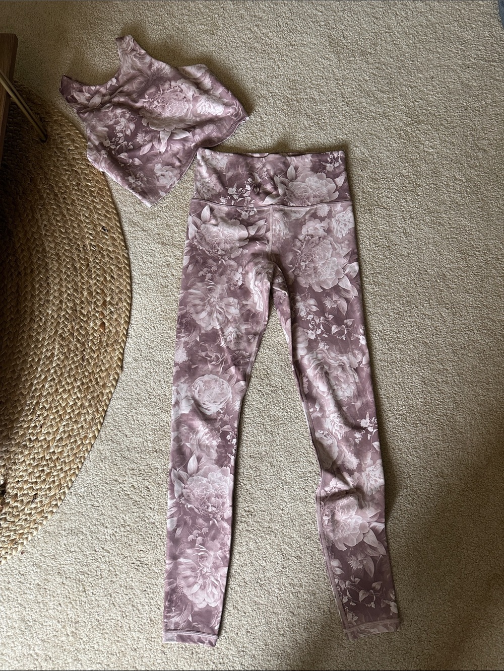 Athleta Floral High-Waist Leggings and Crop Tank Set
